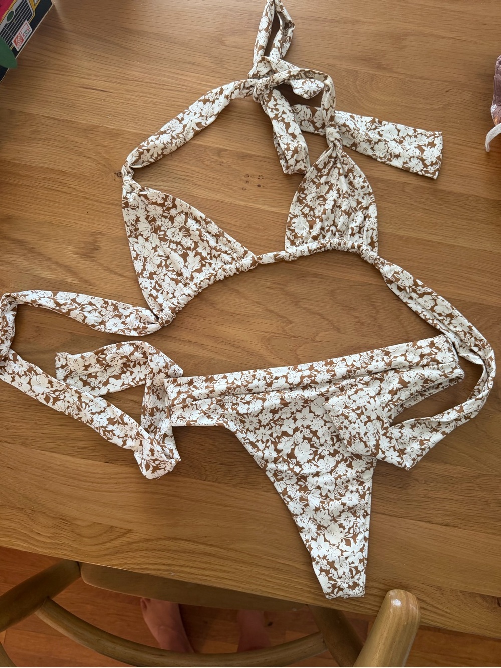 Stone Fox Swim Cream & Brown Floral Tie-Back Bikini